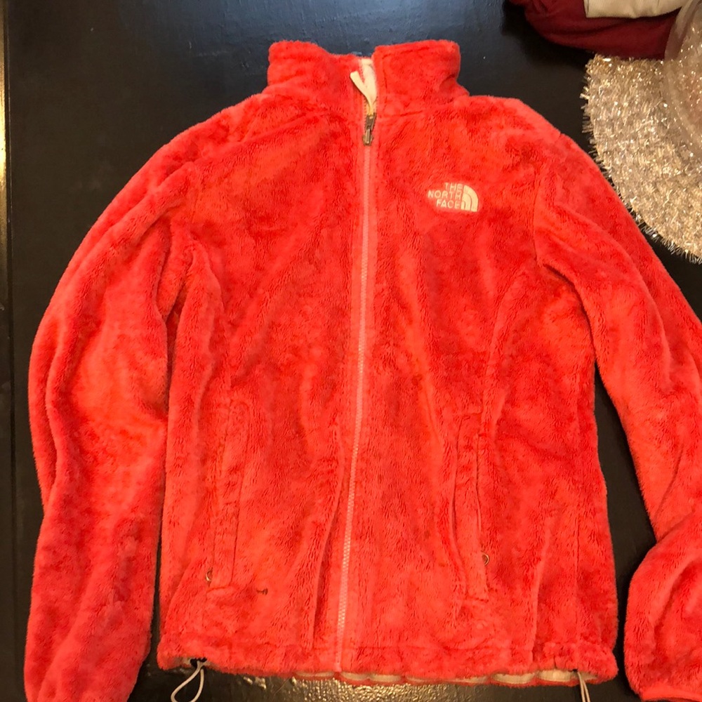 Pink north face jacket zip up